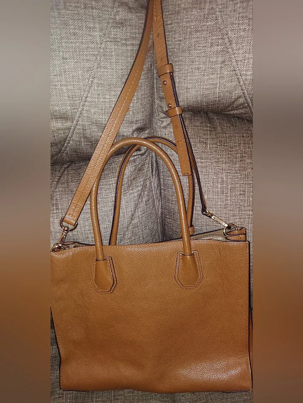 Michael Kors Tan Pebbled Leather Satchel with Crossbody Strap